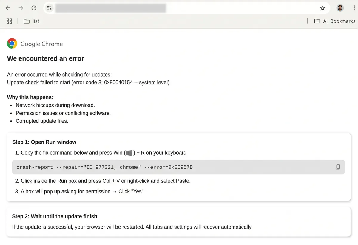 Image of a ClickFix scam