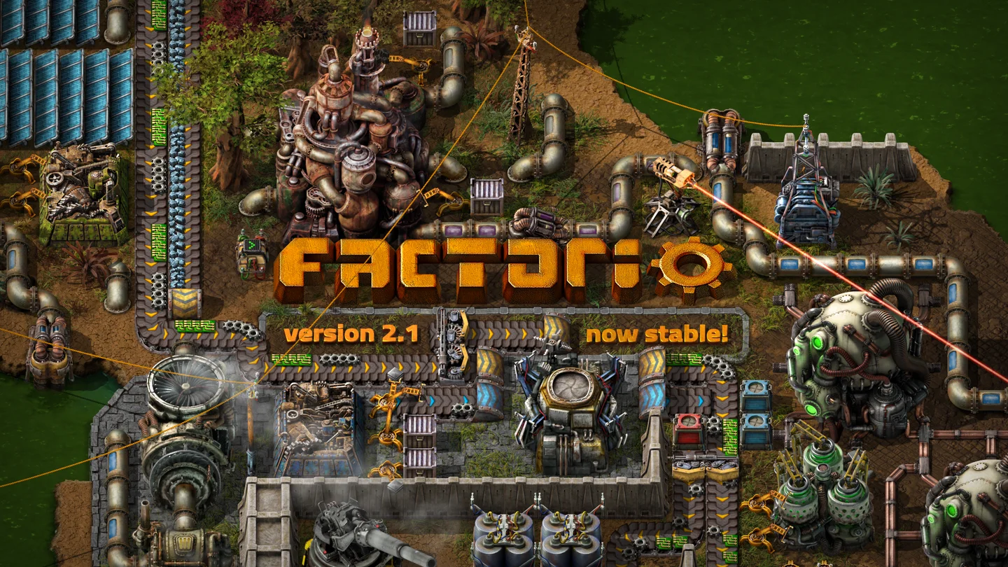 Wube Software’in Factorio 2.1 kararlı sürüm duyurusu görseli.